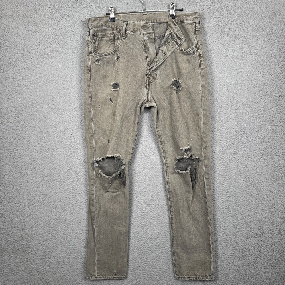 Levis Jeans Mens 32x32 Gray 501 CT Distressed Grunge‎ Punk Goth Indie Denim